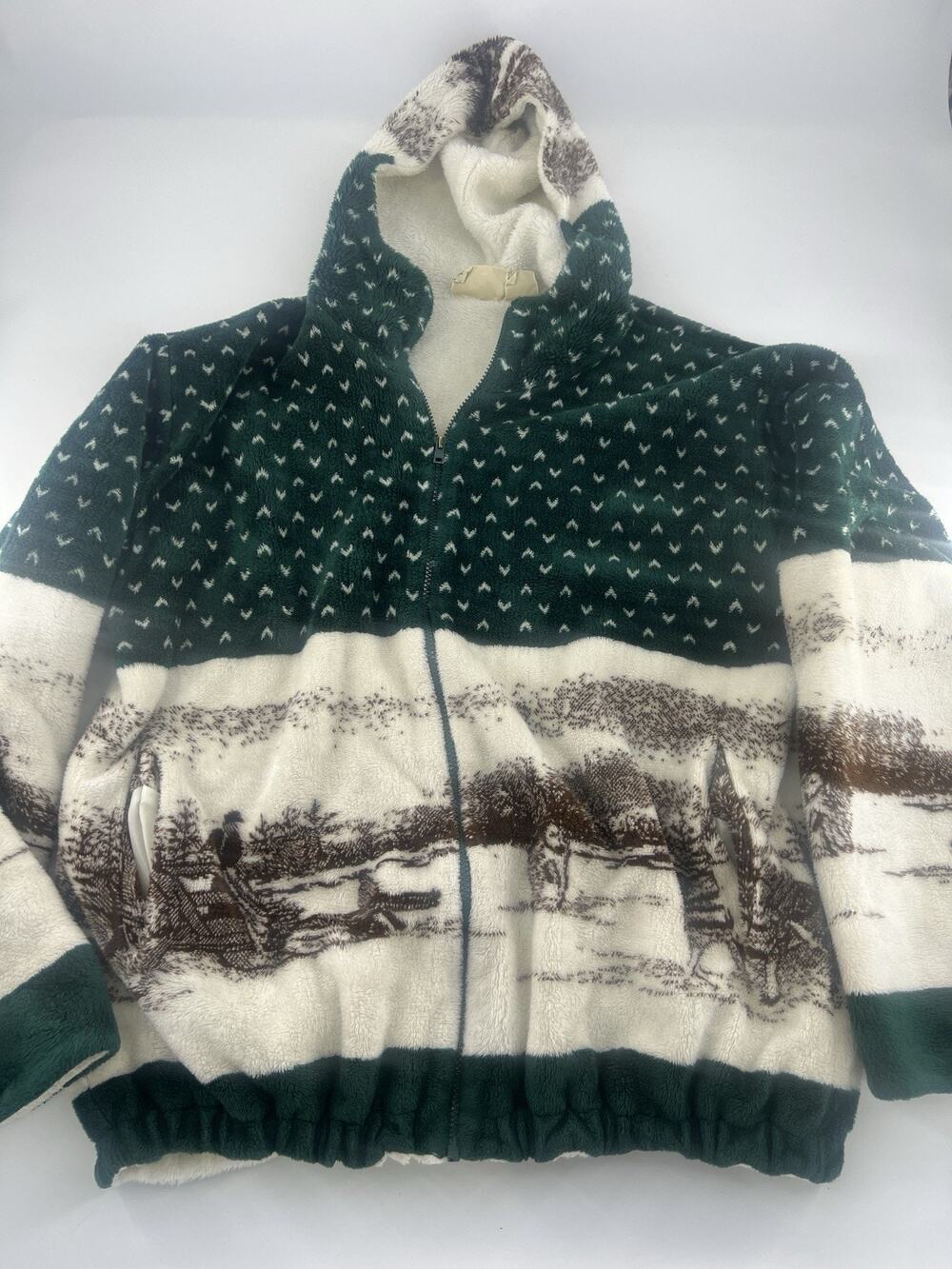 Vintage 1990s St Johns Bay Fleece Zip Up Medium Zip Cozycore Cabincore Hood Y2K